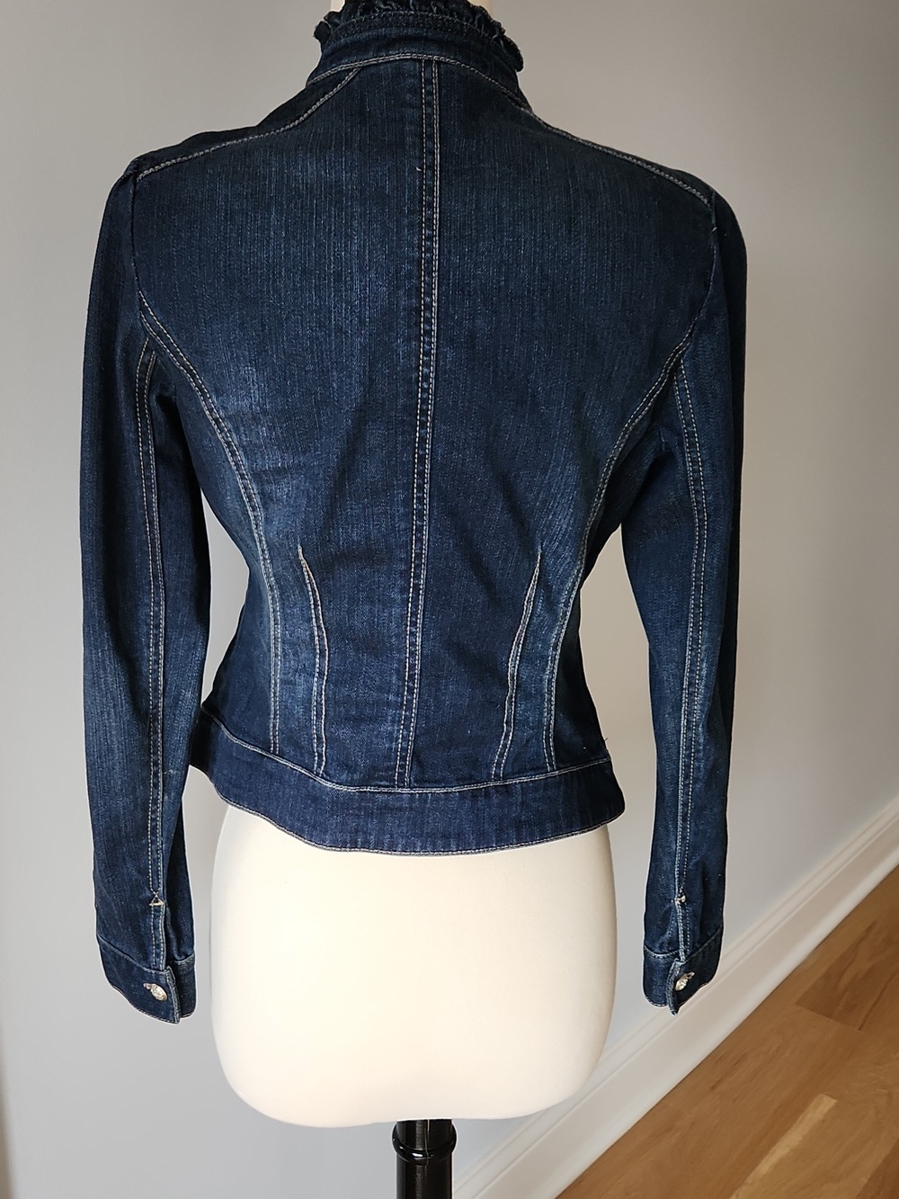 WHBM Denim Puff Sleeve Ruffle Jacket - Picture 3 of 5